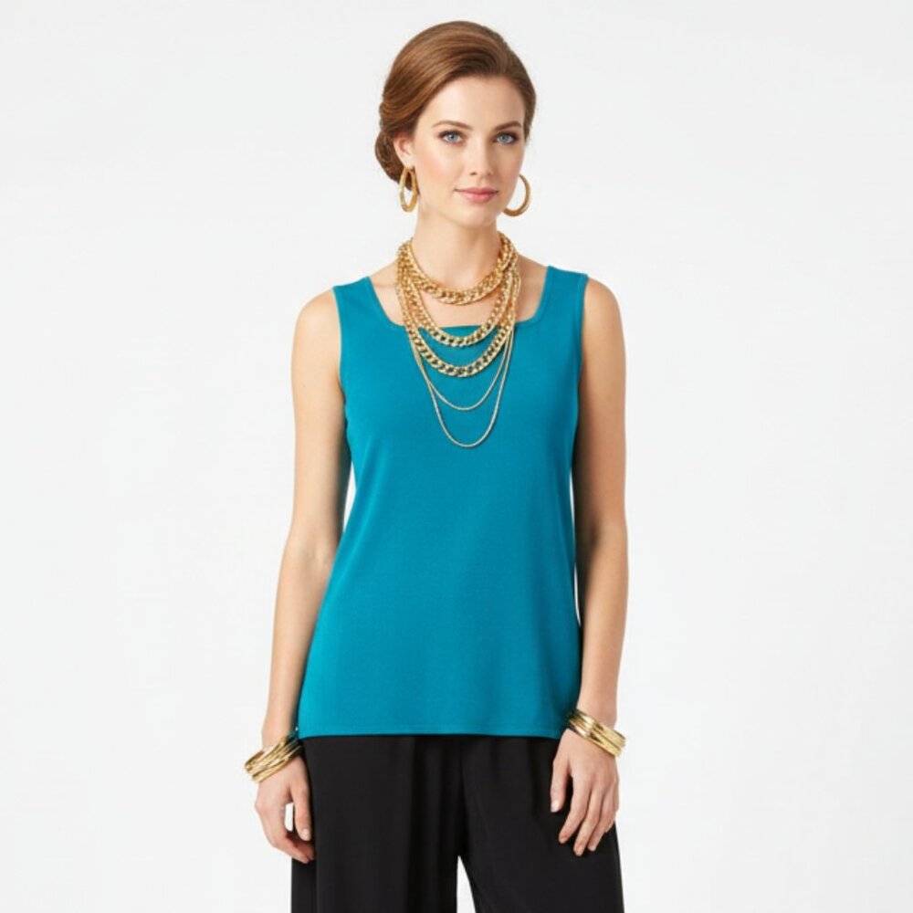 Misook Teal Blue Sleeveless Ribbed Tank Top PS
